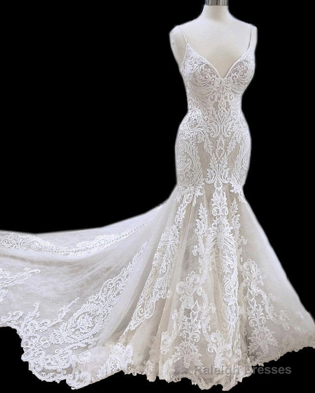 Mermaid V Neck Empire Wedding Dresses Lace Open Back Main image