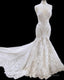 Mermaid V Neck Empire Wedding Dresses Lace Open Back