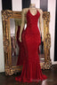 Mermaid V Neck Halter Floor Length Ruffle Hem Paillette Prom Dress