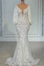 Mermaid V Neck Lace Floor Length Long Sleeve Applique Beaded Wedding Dress