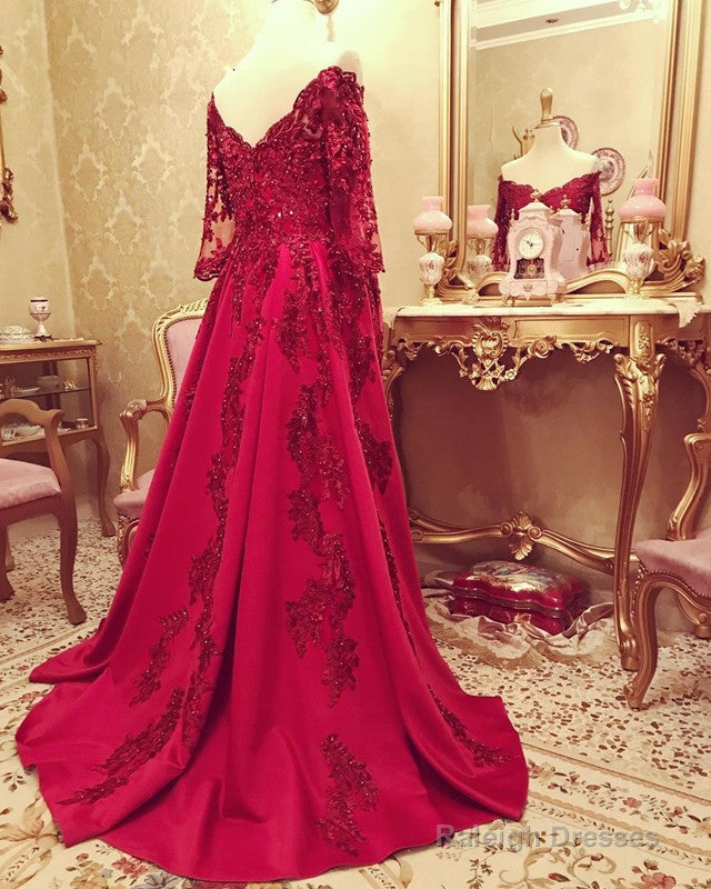 Mermaid V Neck Lace Sleeved Prom Dresses Off The Shoulder Secondary image