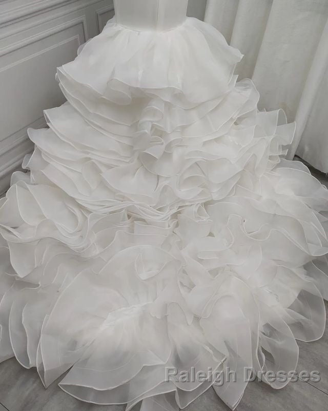 Mermaid V Neck Long Train Chiffon Lotus Leaf Hem Wedding Dresses