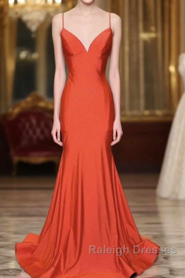 Mermaid V Neck Orange Prom Dress Spaghetti Straps Main image