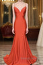 Mermaid V Neck Orange Prom Dress Spaghetti Straps