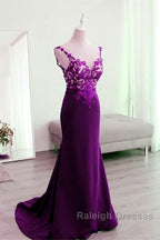 Mermaid V Neck Prom Dresses Lace Open Back