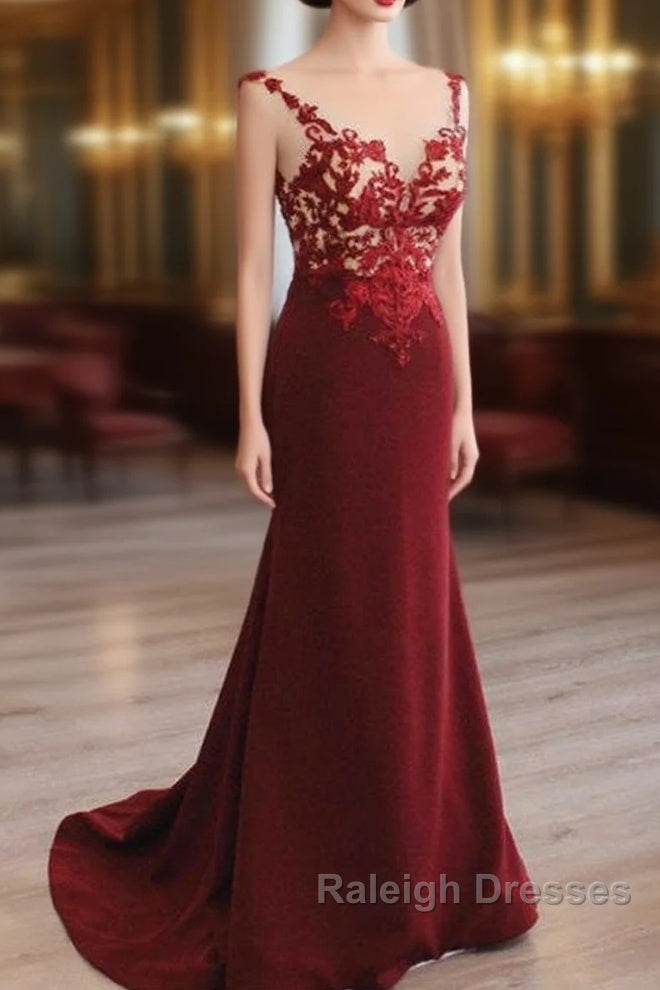 Mermaid V Neck Prom Dresses Lace Open Back Main image