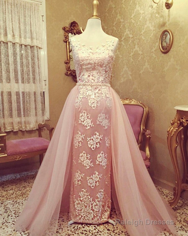 Mermaid V Neck Prom Dress Removable Train Lace Embroidery