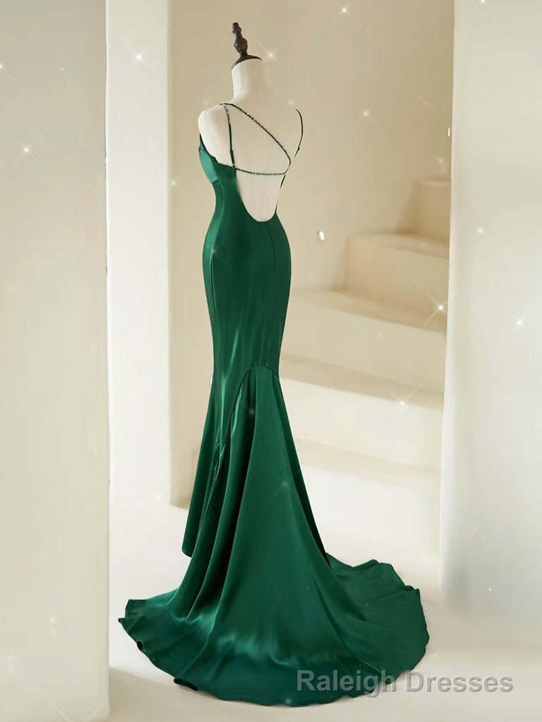Mermaid V Neck Satin Green Long Prom Dress, Green Long Prom Dress