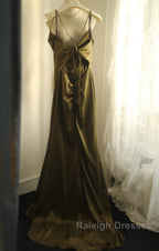 Mermaid V-Neck Satin Long Prom Dress Elegant Spaghetti Strap Formal Dress