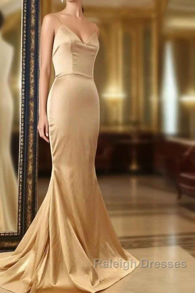 Mermaid V Neck Satin Spaghetti Straps Dress