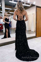 Mermaid V Neck Sequins Long Prom Dress with Slit