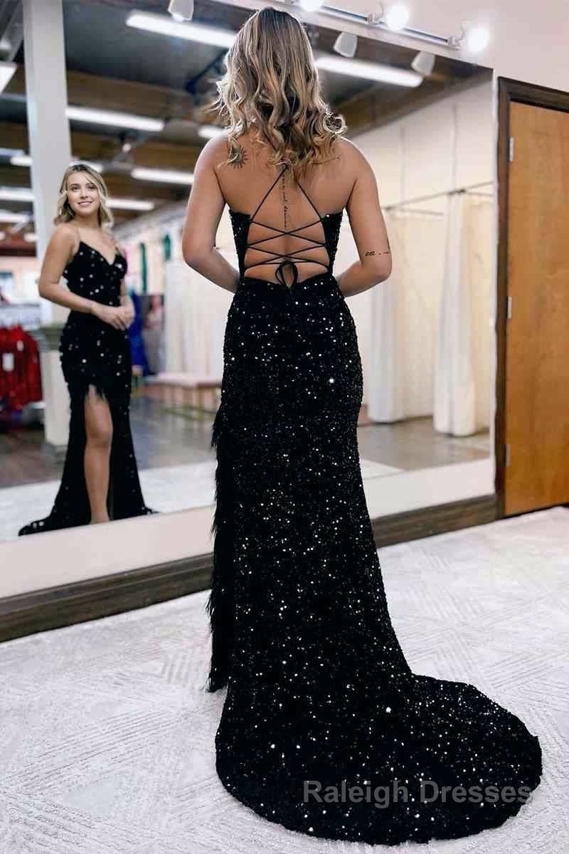 Mermaid V Neck Sequins Long Prom Dress with Slit