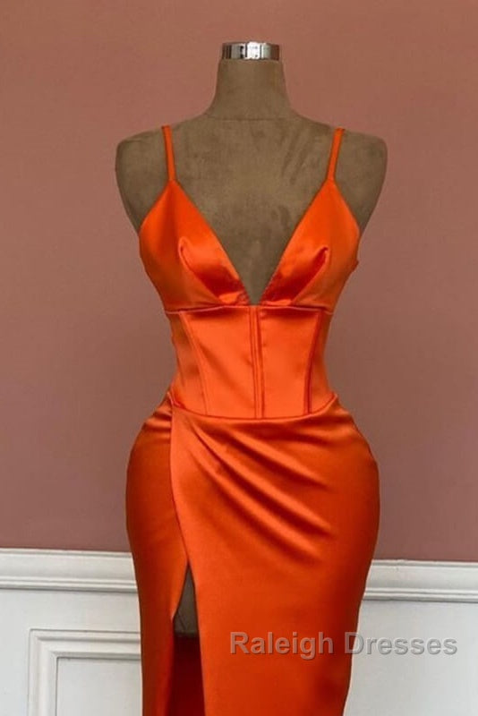 Mermaid V-Neck Spaghetti Straps Satin Dress With Slit Secondary image