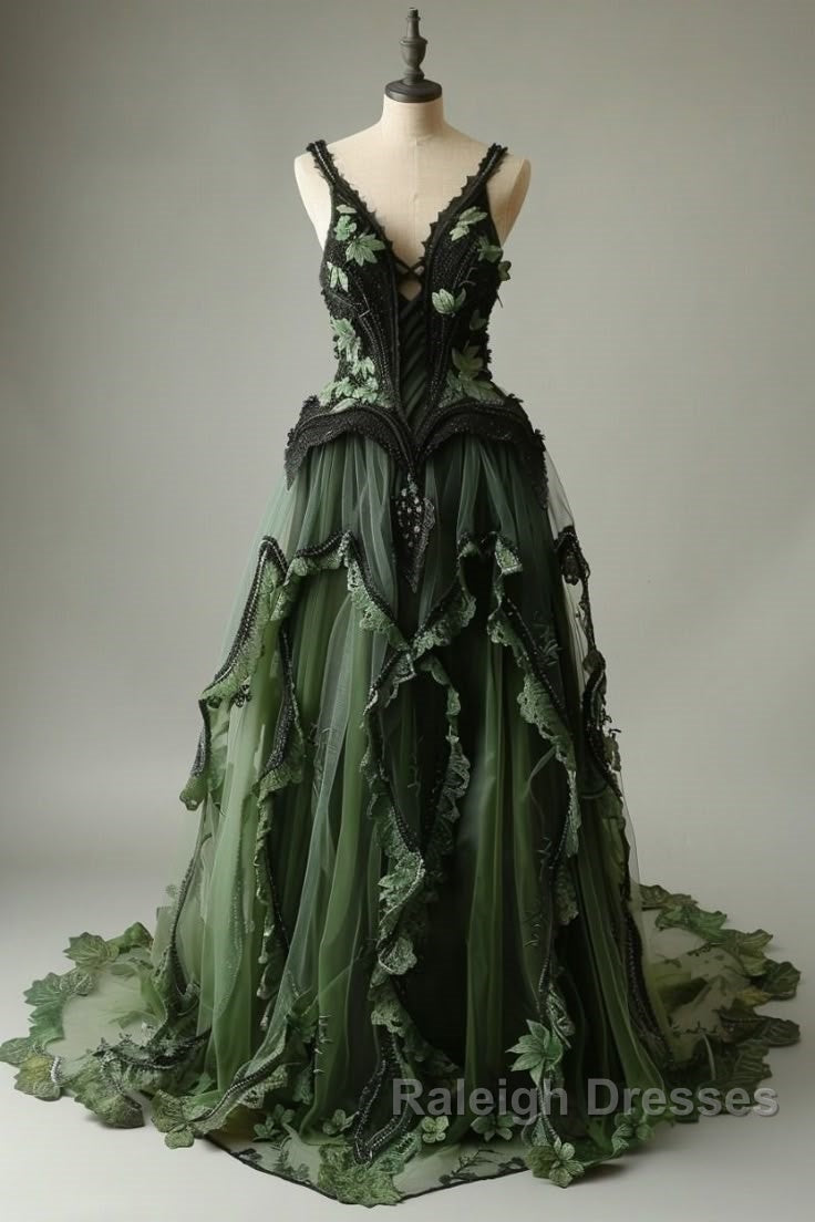 Mermaid V-Neck Tulle Applique Long Prom Dress Vintage Lace Formal Evening Dress Secondary image