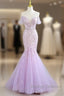 Mermaid V Neck Tulle Sequin Purple Prom Dresses Long Prom Dresses