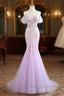 Mermaid V Neck Tulle Sequin Purple Long Prom Dress, Purple Long Formal Dress