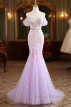Mermaid V Neck Tulle Sequin Purple Long Prom Dresses Purple Long Prom Dresses