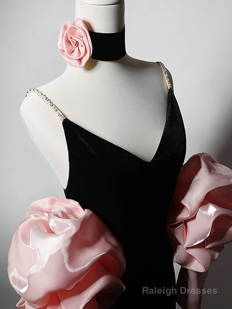 Mermaid V Neck Velvet Black Long Prom Dress, Black Party Dress Secondary image