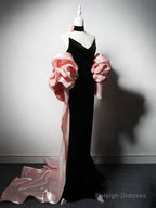 Mermaid V Neck Velvet Black Long Prom Dresses Black Prom Dresses