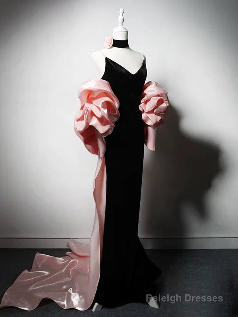 Mermaid V Neck Velvet Black Long Prom Dresses Black Prom Dresses