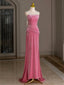 Mermaid Velvet Beads Pink Long Formal Prom Dress, Pink Long Formal Dress