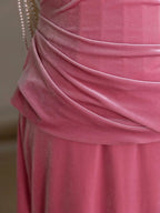 Mermaid Velvet Beads Pink Long Formal Prom Dress, Pink Long Formal Dress