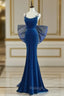 Mermaid Velvet Blue Long Prom Dress, Blue Long Formal Dress