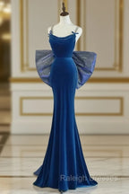 Mermaid Velvet Blue Long Prom Dresses Blue Long Prom Dresses