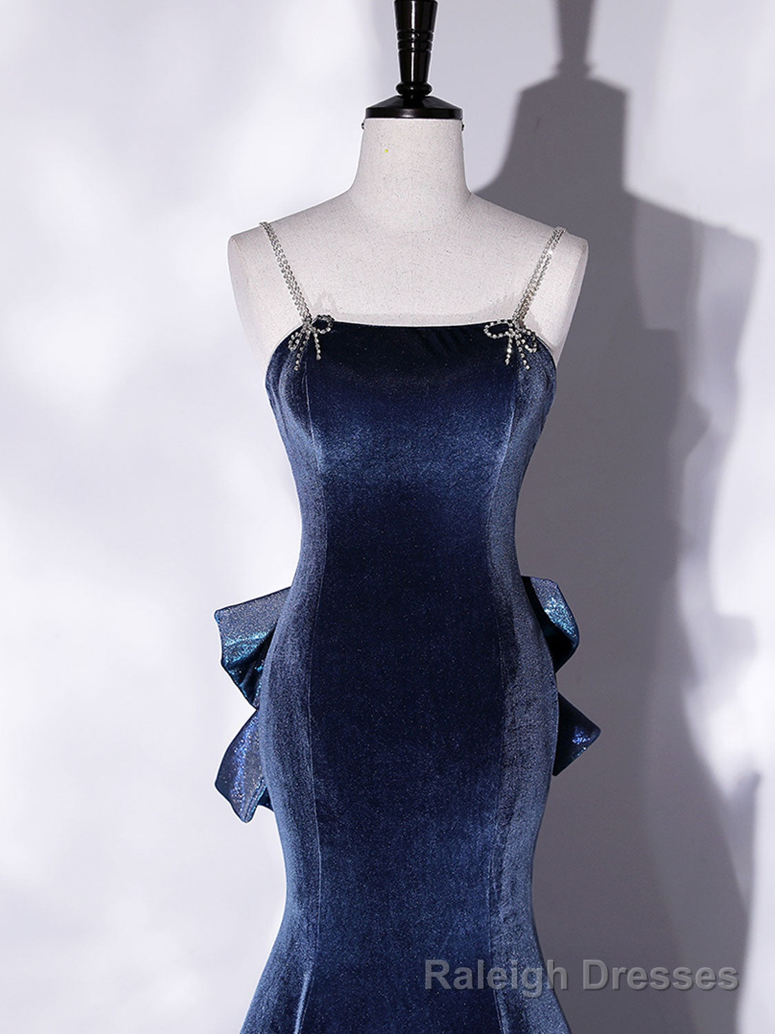 Mermaid Velvet Blue Long Prom Dresses, Blue Velvet Long Prom Dress