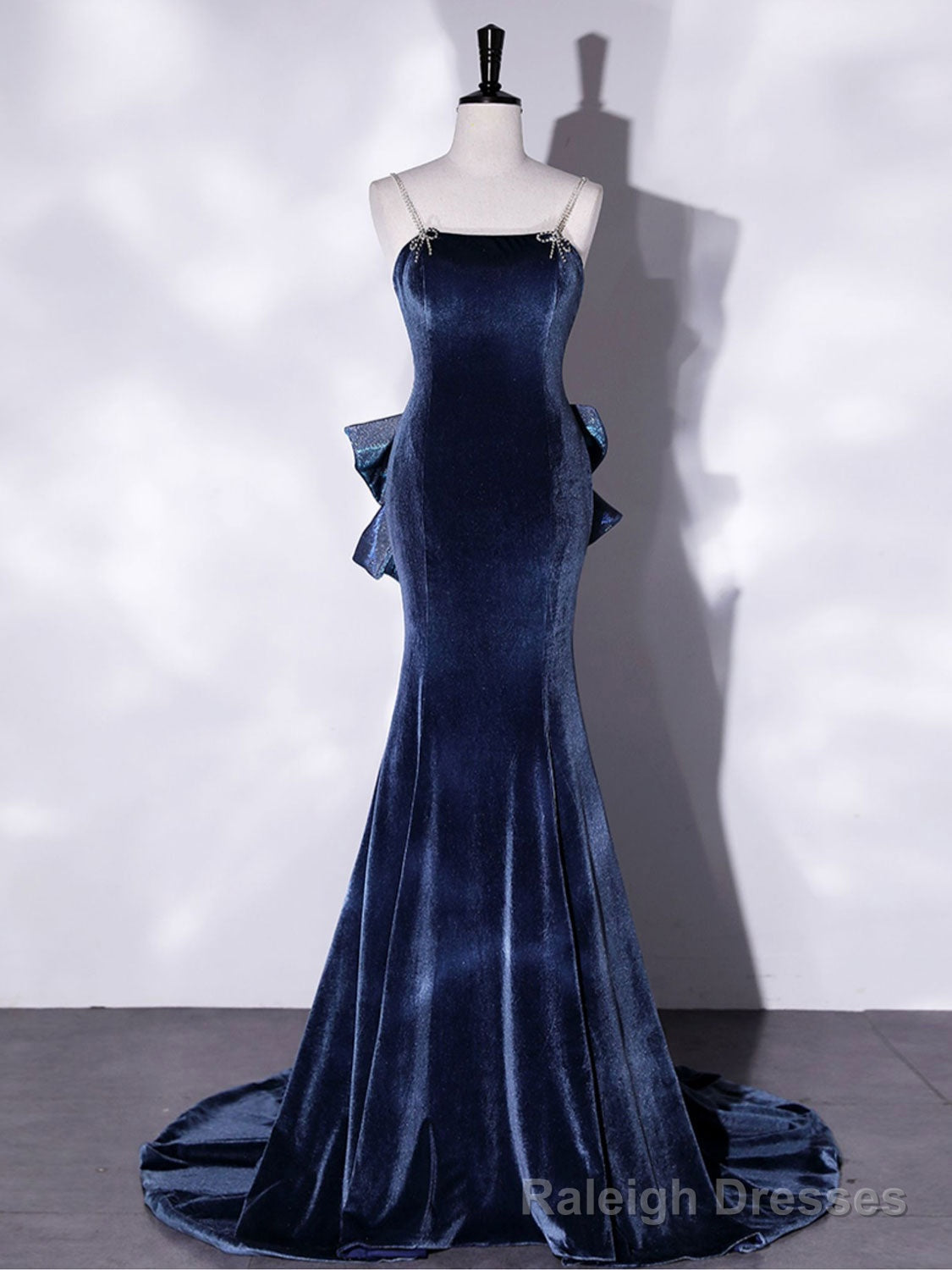Mermaid Velvet Blue Long Prom Dresses, Blue Velvet Long Prom Dress Main image