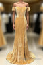 Mermaid Velvet Bridesmaid Dresses Off Shoulder Gold Wedding Prom Dresses
