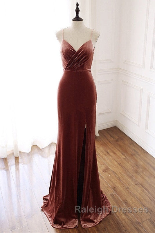 Mermaid Velvet Bridesmaid Dresses Leg Slit