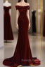 Mermaid Velvet Burgundy Long Prom Dress, Burgundy Long Evening Dress