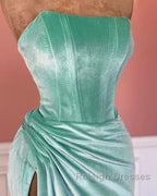 Mermaid Velvet Strapless High Slit Dress