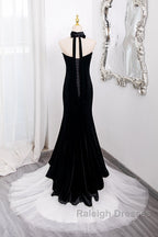 Mermaid Velvet Tulle Black Long Prom Dress, Black Long Formal Dress