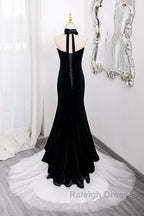 Mermaid Velvet Tulle Black Long Prom Dresses Black Long Prom Dresses