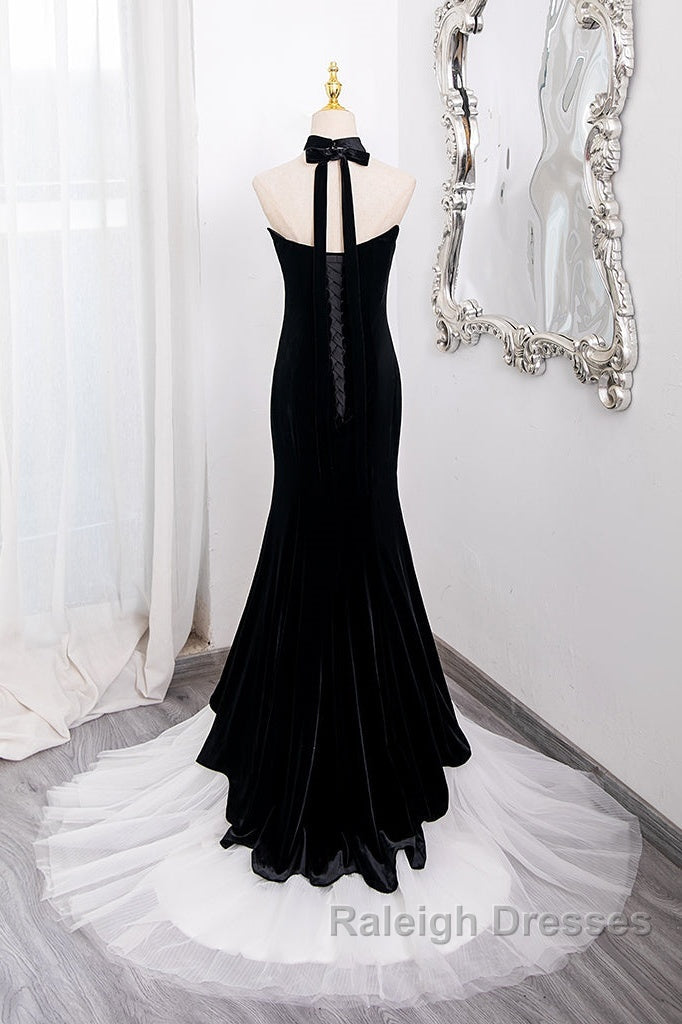 Mermaid Velvet Tulle Black Long Prom Dresses Black Long Prom Dresses
