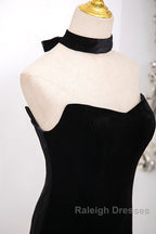 Mermaid Velvet Tulle Black Long Prom Dress, Black Long Formal Dress