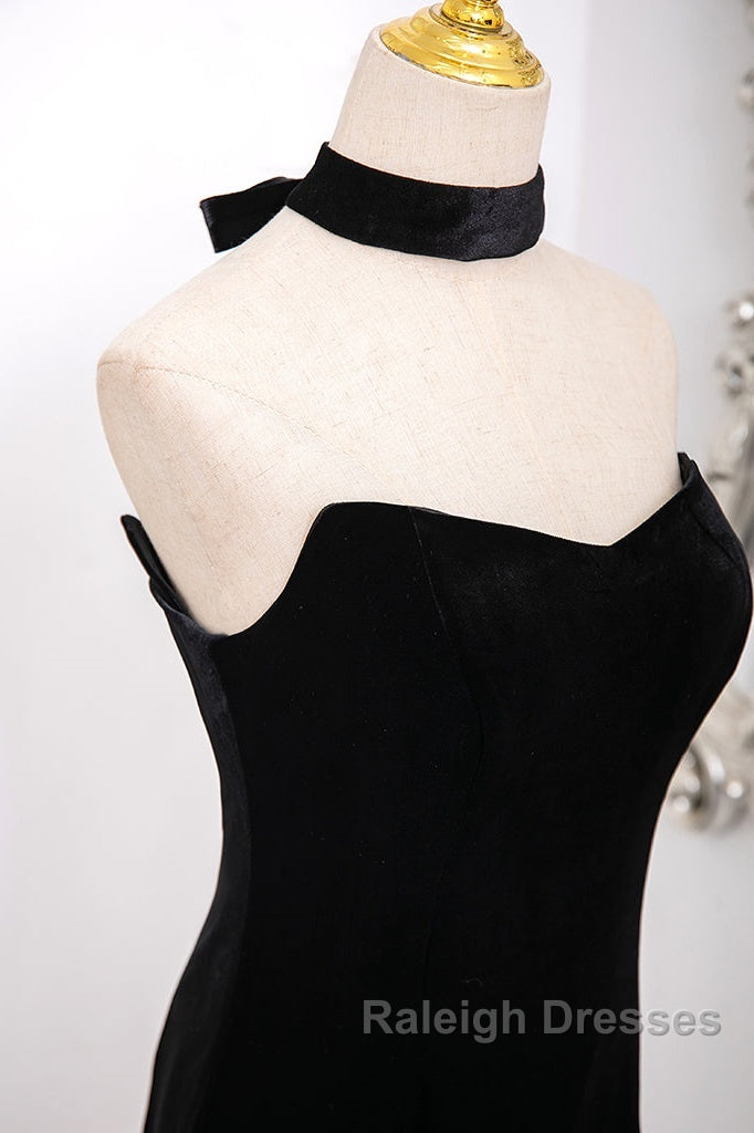 Mermaid Velvet Tulle Black Long Prom Dress, Black Long Formal Dress