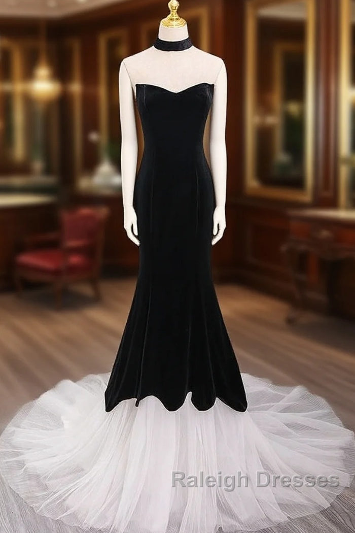 Mermaid Velvet Tulle Black Long Prom Dresses Black Long Prom Dresses Main image