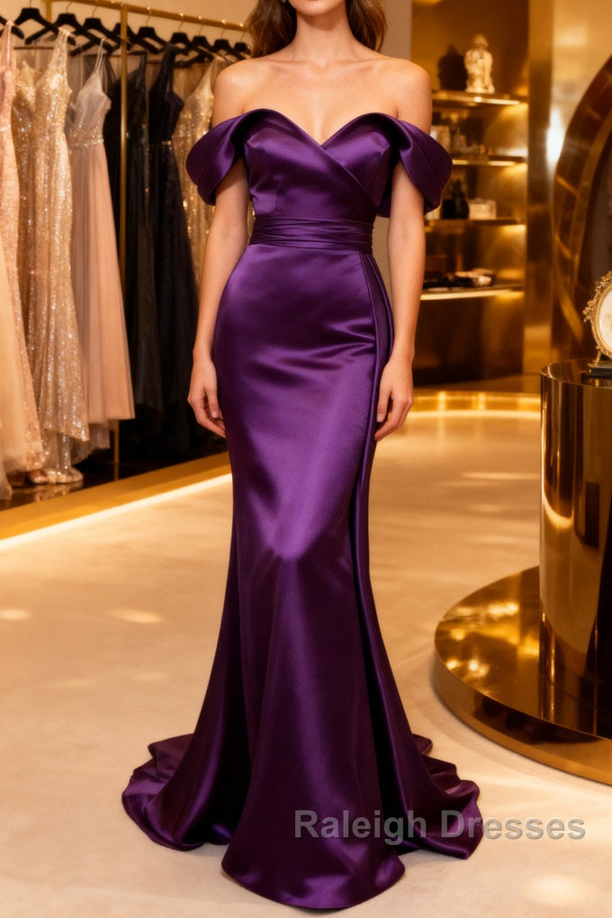 Mermaid Violet Prom Dresses Off The Shoulder
