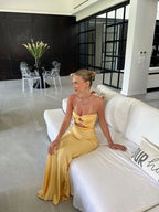 Mermaid Yellow Silk Satin Evening Party Dress Long Prom Dress