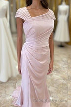 Pink Asymmetrical Mermaid Satin Long Mother of Bride Dress
