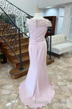 Pink Asymmetrical Mermaid Satin Long Mother of Bride Dresses
