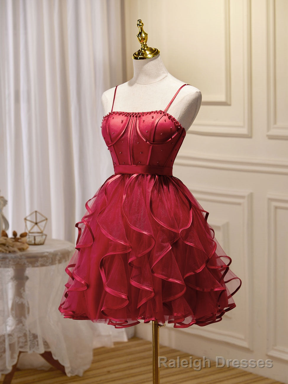 Mini/Short Burgundy Prom Dress,  Puffy Cute Burgundy Homecoming Dress Secondary image