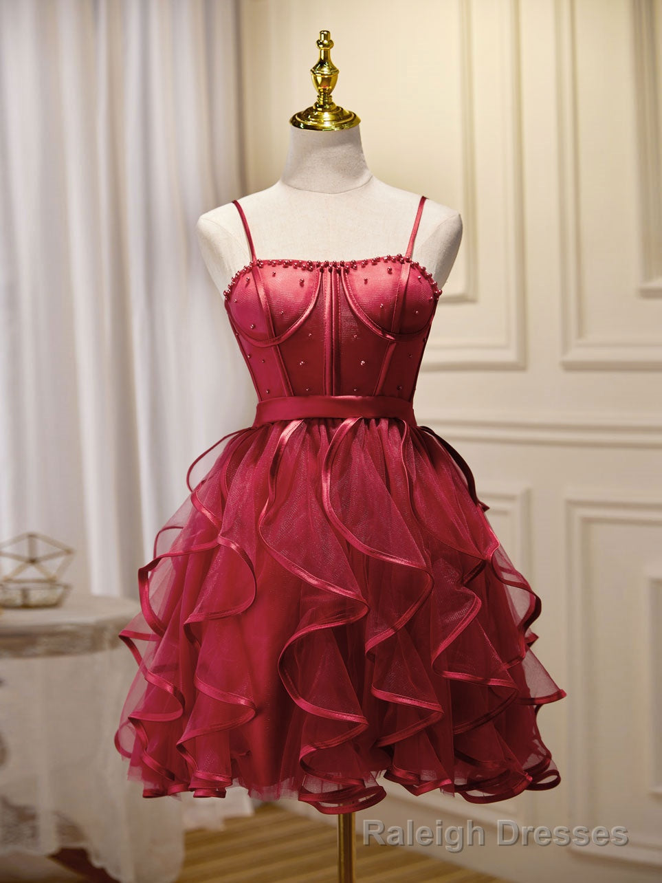 Mini/Short Burgundy Prom Dress,  Puffy Cute Burgundy Homecoming Dress Main image