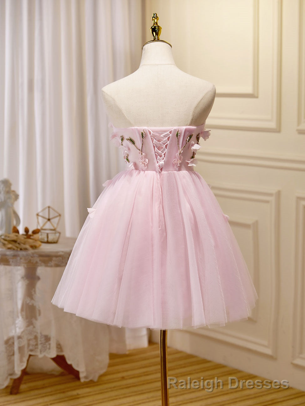 Mini/Short Pink Prom Dress, Cute Pink Homecoming Dresses with Beading Applique