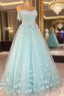 Mint Blue Sweetheart Tulle With Lace And Flowers Formal Dress, Tulle Long Prom Dress Party Dress