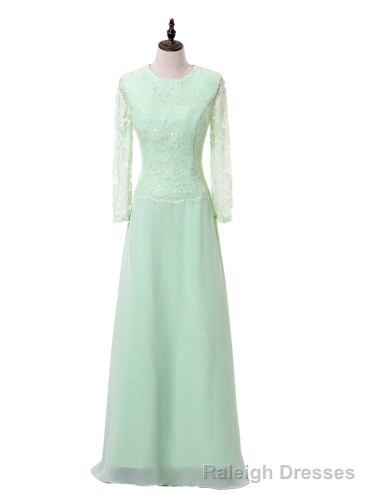Mint Green A-line Long Sleeves Chiffon Lace Mother Of The Bride Dresses Main image
