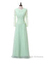 Mint Green A-line Long Sleeves Chiffon Lace Mother Of The Bride Dresses